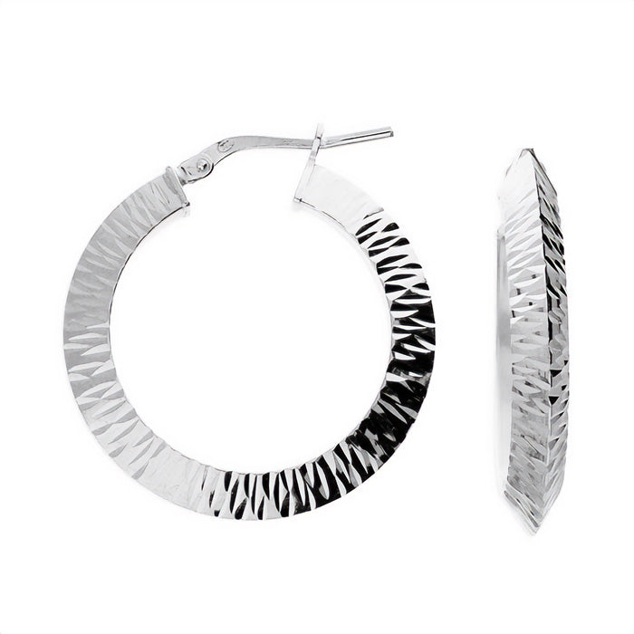 Silver Knife Edge Textured Hoop Earrings