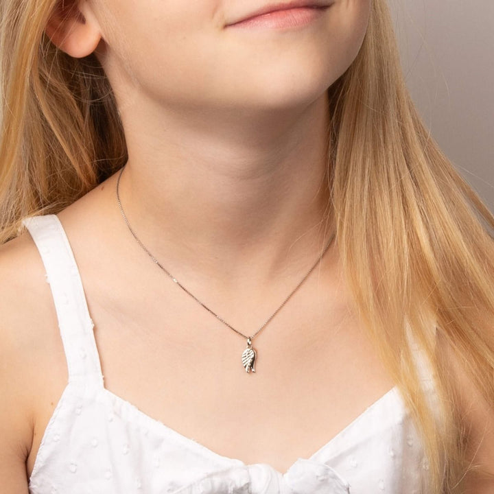 Children's Silver Diamond Angel Wing Necklace