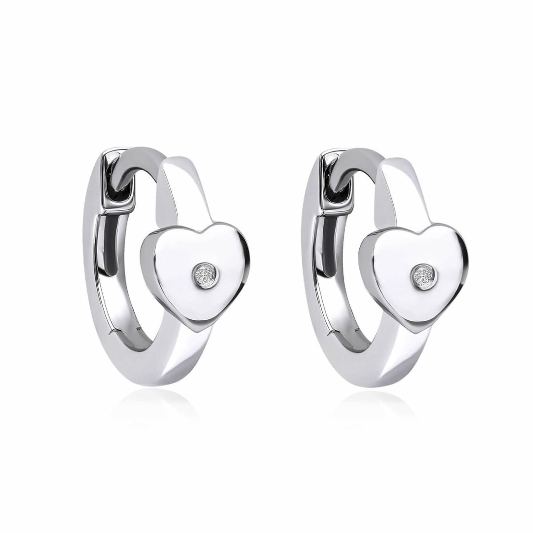 Children's Silver Diamond Heart Huggie Hoop Earrings