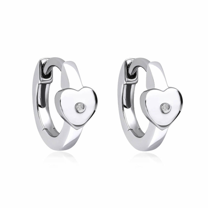 Children's Silver Diamond Heart Huggie Hoop Earrings