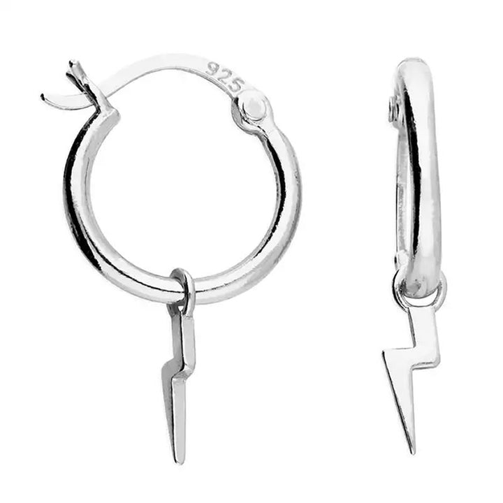 Sterling Silver Lightning Bolt Charm Hoop Earrings