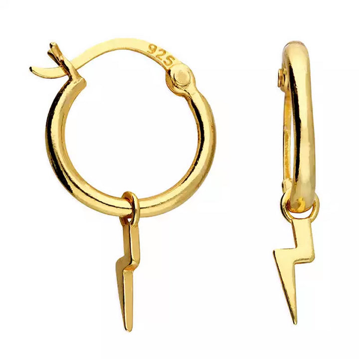 18ct Gold Plated Lightning Bolt Charm Hoop Earrings