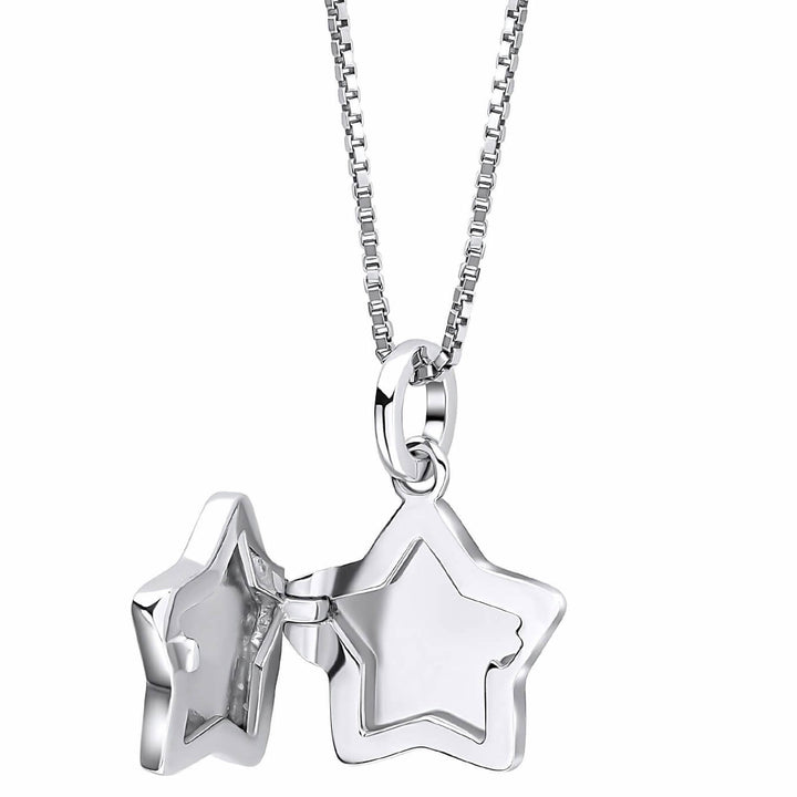 Children's Silver Diamond Star Locket Necklace