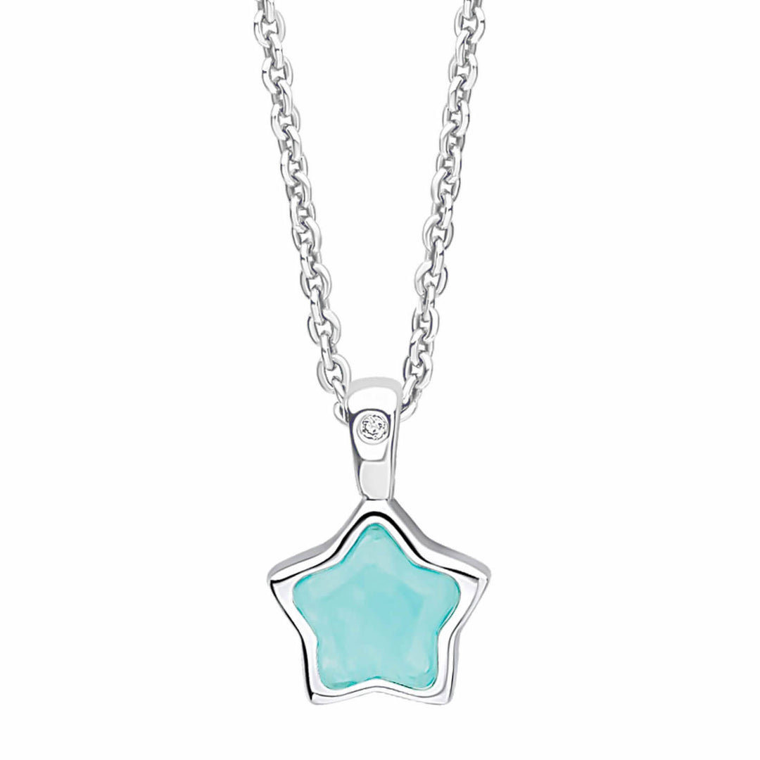 Children's Silver Diamond Star & Birthstone Pendant (March)