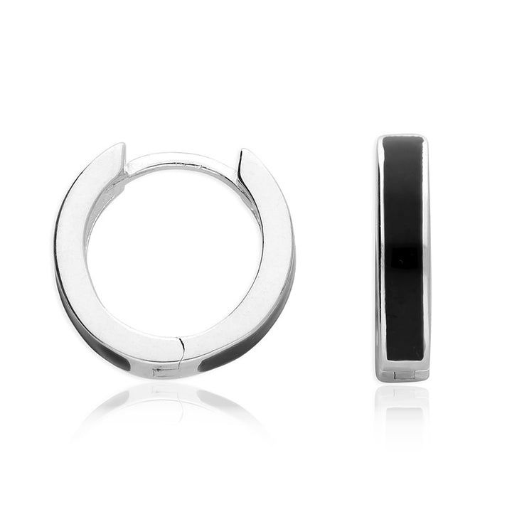 Men's Silver Black Stripe Hoop Earrings