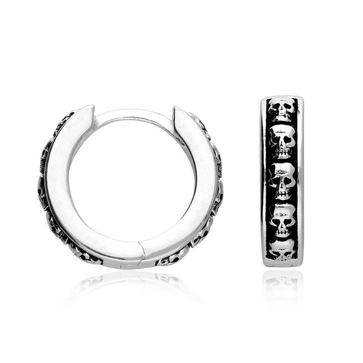 Men's Silver Skull Hoop Earrings
