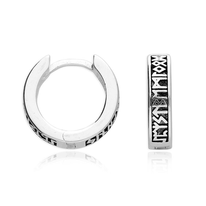 Men's Silver Rune Hoop Earrings