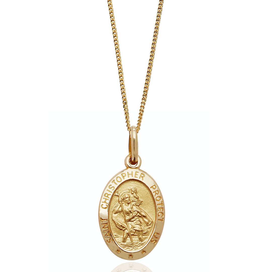 Men's 9ct Gold Small Oval St Christopher Pendant