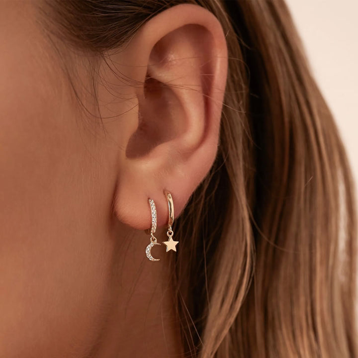 9ct Gold Moon Charm Hoop Earrings