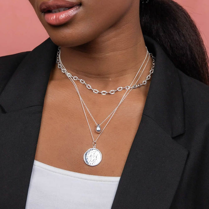 Silver Hammered Oval Link Chain Necklace