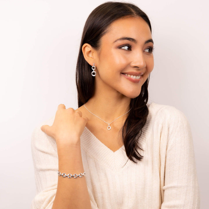 Sterling Silver Diamond-Cut Circle Drop Earrings