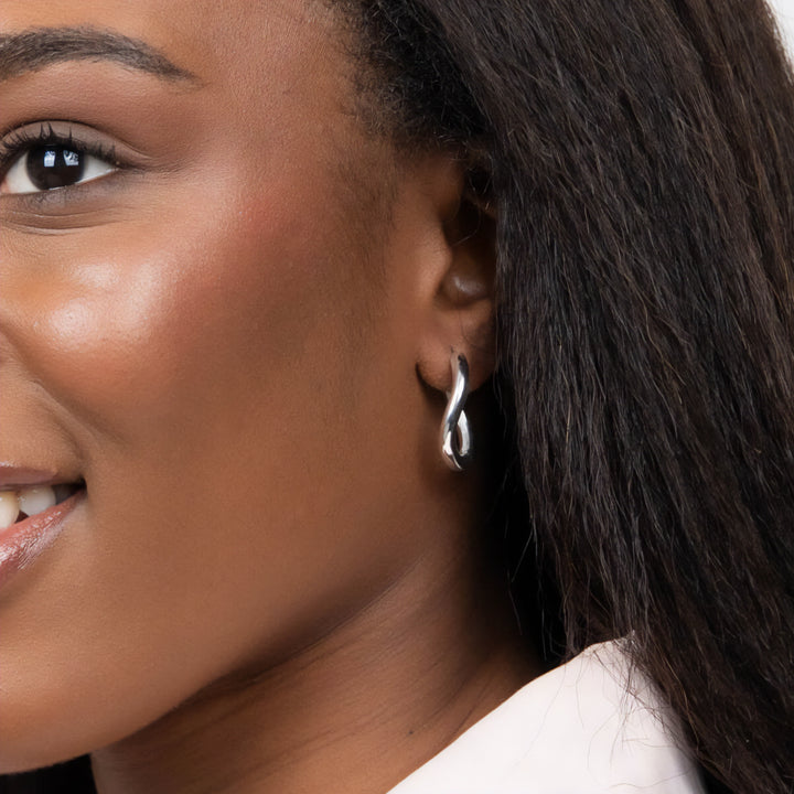 Silver Hinged Twist Hoop Earrings