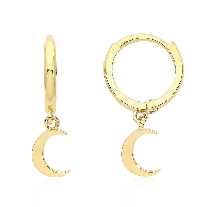 9ct Gold Moon Charm Hoop Earrings
