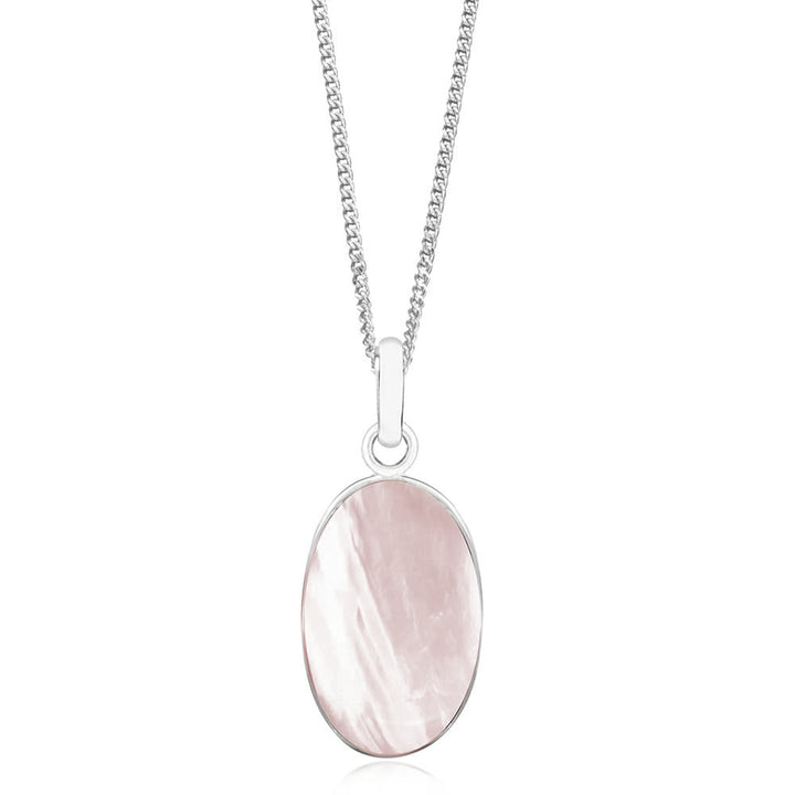 Sterling Silver Pink Oval Mother of Pearl Necklace
