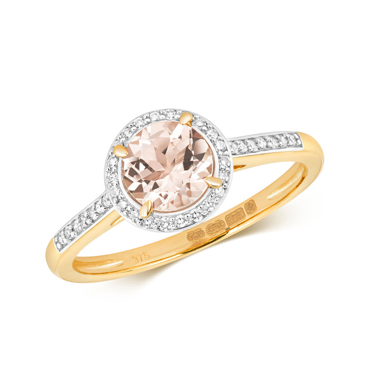 9ct Gold Morganite & Diamond Halo Ring