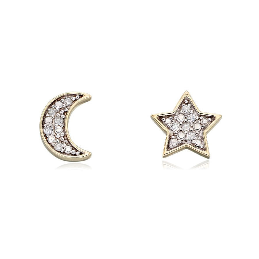 9ct Gold Diamond Moon Star Stud Earrings – Bijou Jewellery