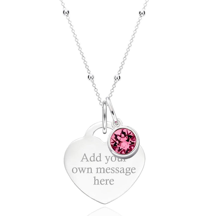 Silver Personalised Heart Birthstone Pendant (October)