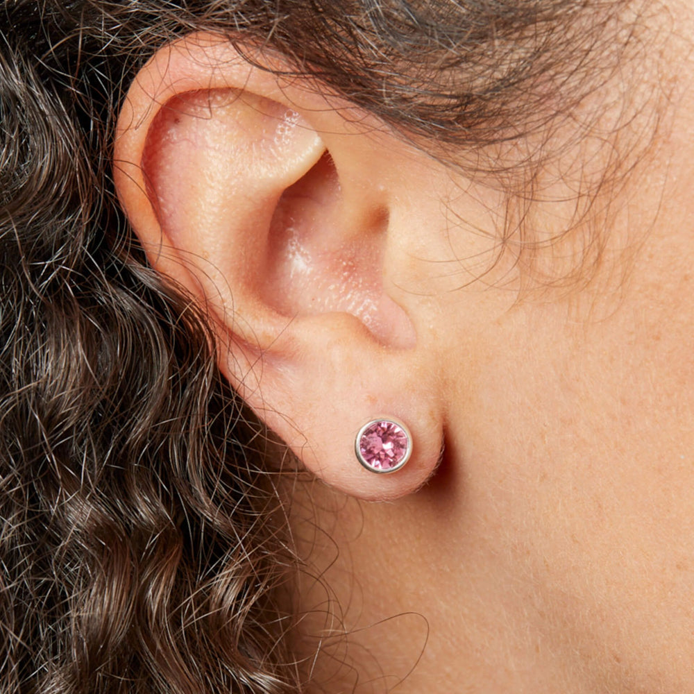 Silver Crystal Birthstone Stud Earrings (October)