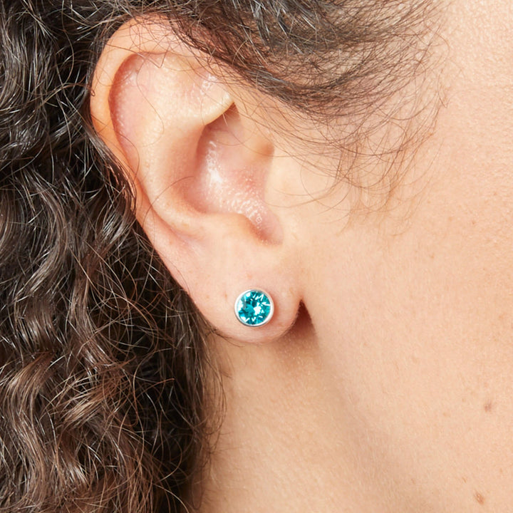 Silver Crystal Birthstone Stud Earrings (December)