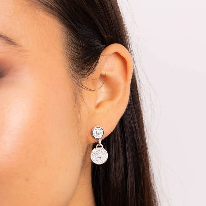 Sterling Silver Pave Circle Drop Earrings