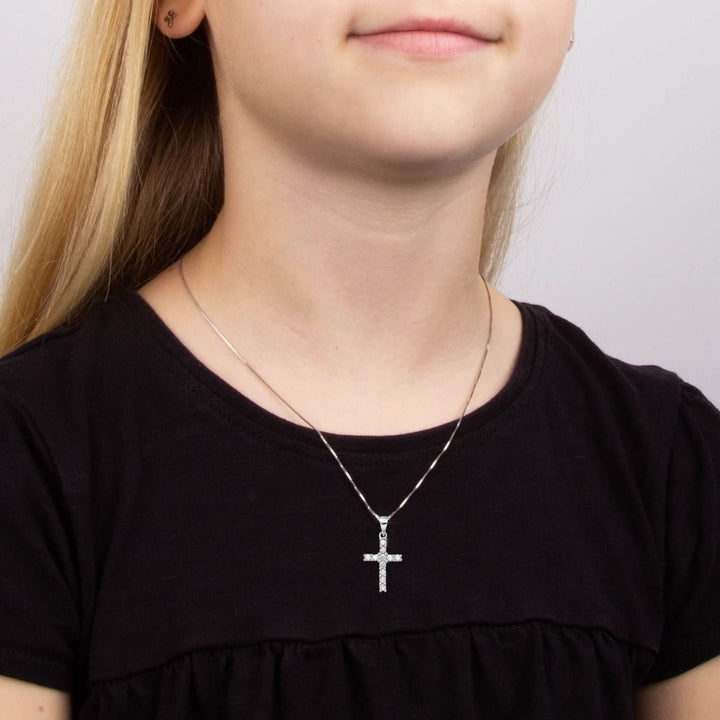 Children's Silver Cubic Zirconia Cross Pendant