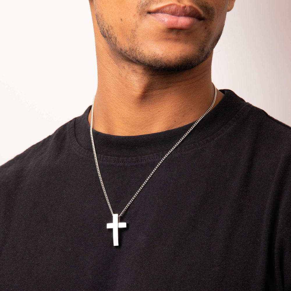 Men's Satin & Polished Texture Cross Pendant Necklace