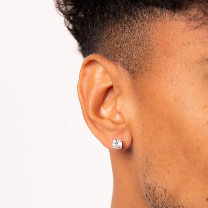 Men's Silver 6mm Stone Set Stud Earrings
