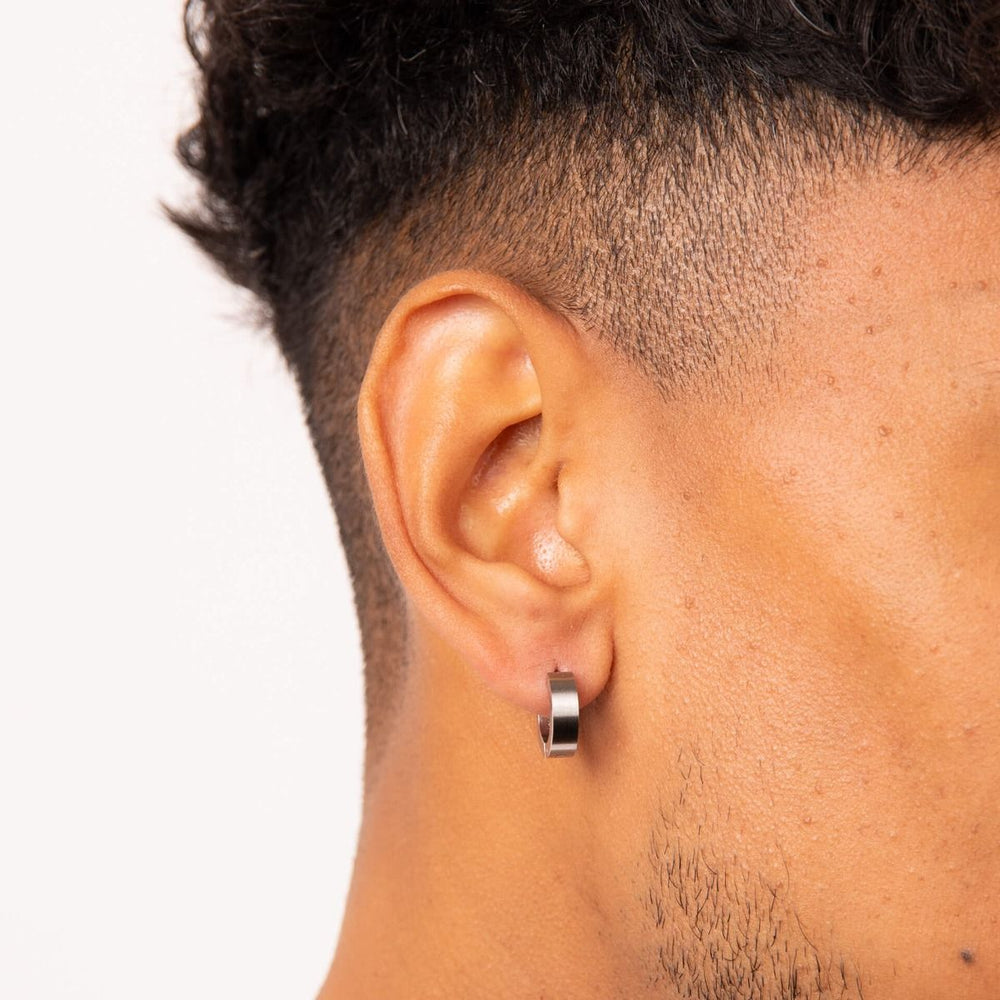 Men's Brushed Texture Hinged Hoop Earrings