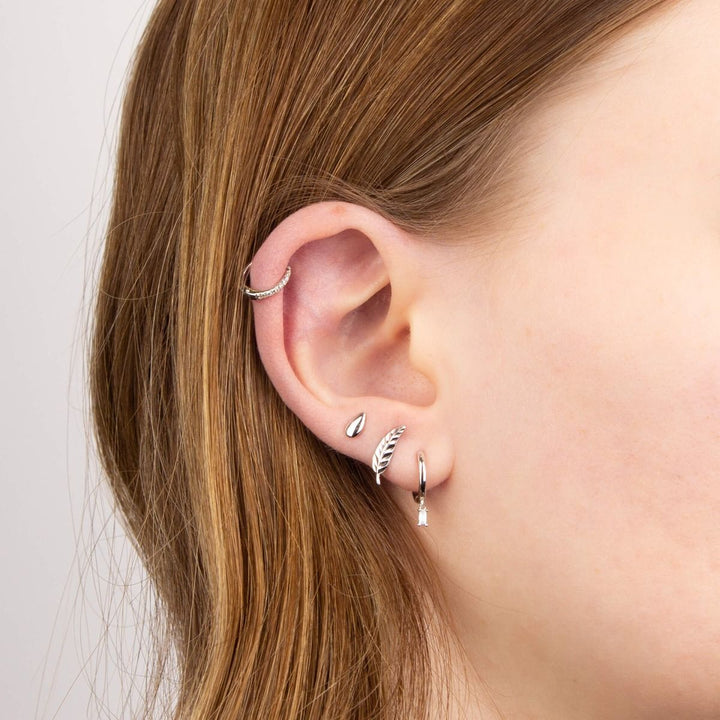 9ct White Gold Feather Stud Earrings