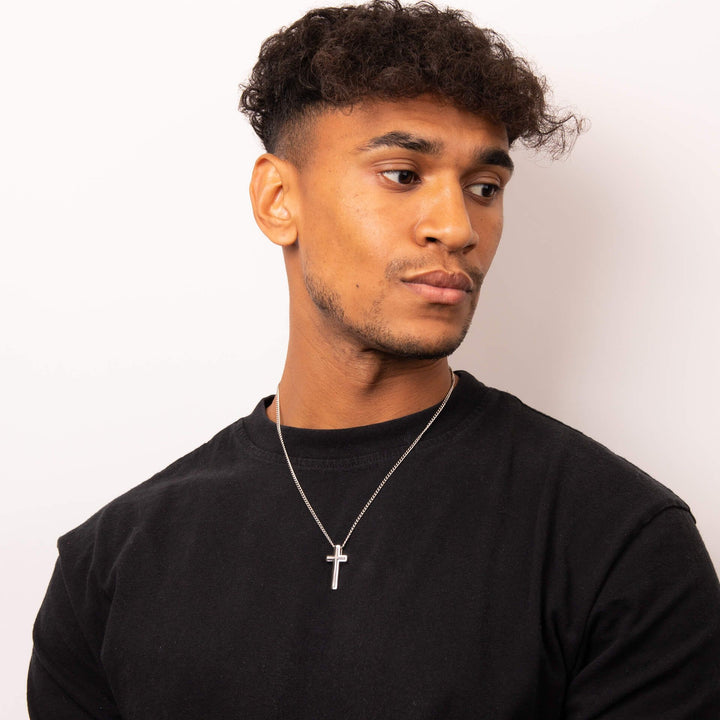 Men's Elongated Black Cross Pendant Necklace