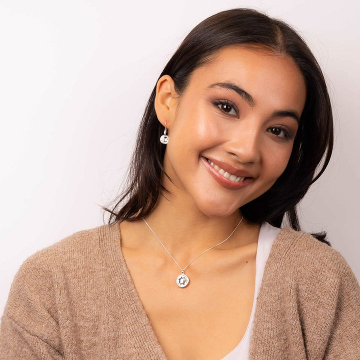 Silver Multi-Faceted Round Crystal Drop Earrings