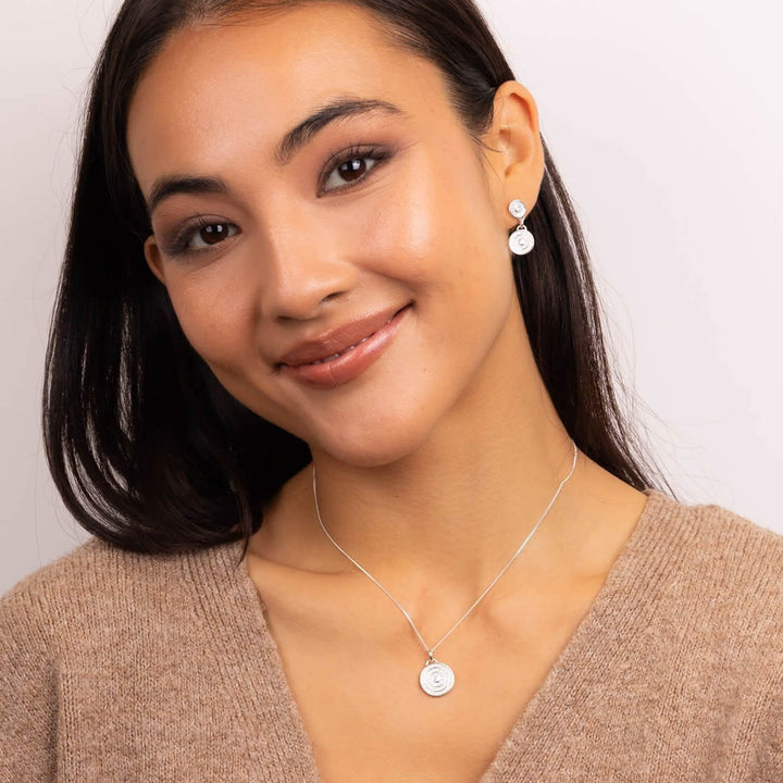 Sterling Silver Pave Circle Drop Earrings