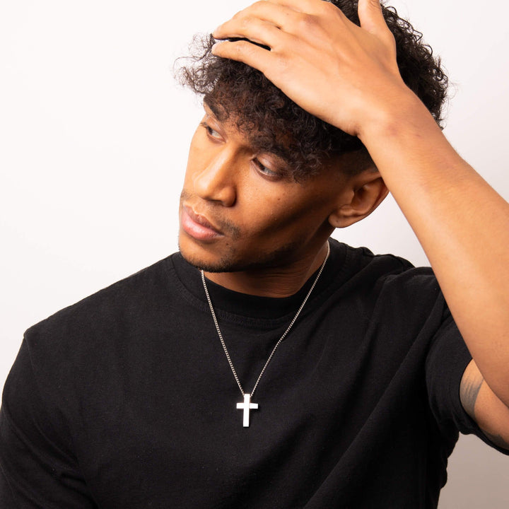 Men's Satin & Polished Texture Cross Pendant Necklace