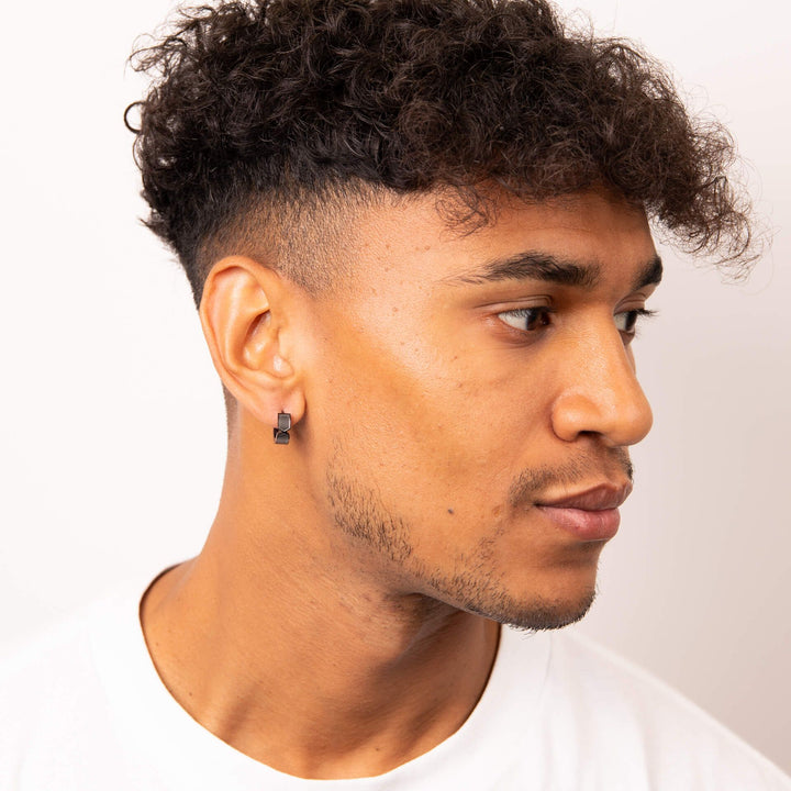 Men's Gunmetal Chevron Huggie Hoop Earrings