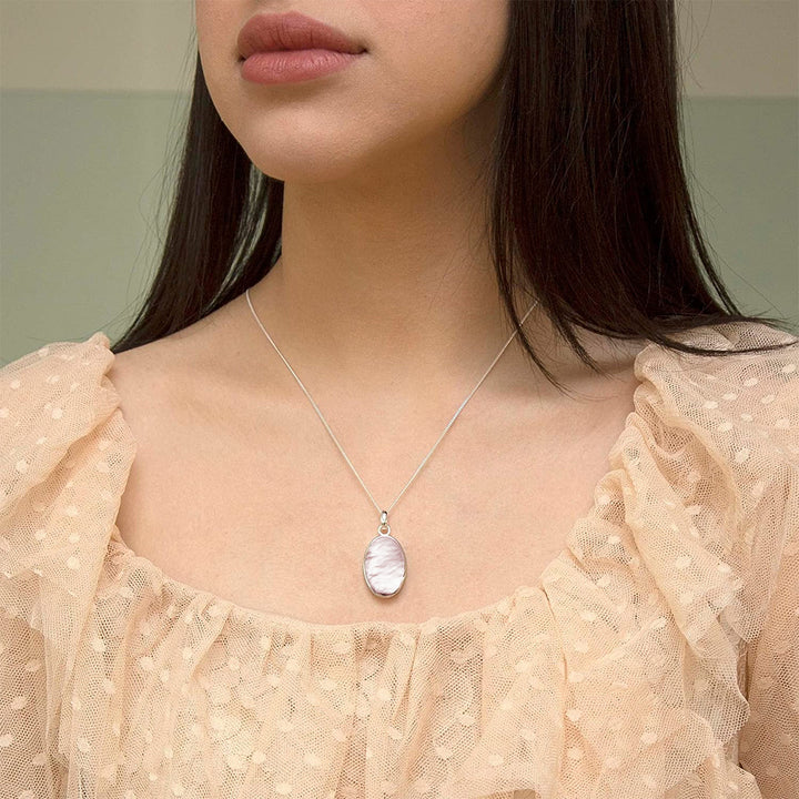 Sterling Silver Pink Oval Mother of Pearl Necklace
