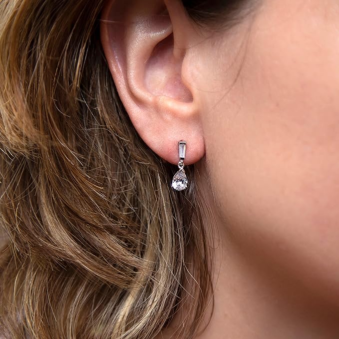 Silver Cubic Zirconia Teardrop Earrings