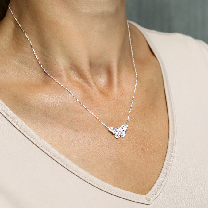 Sterling Silver Pink Butterfly Necklace