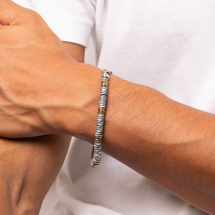 Men's Two Tone Gold Hammered Bead Bracelet