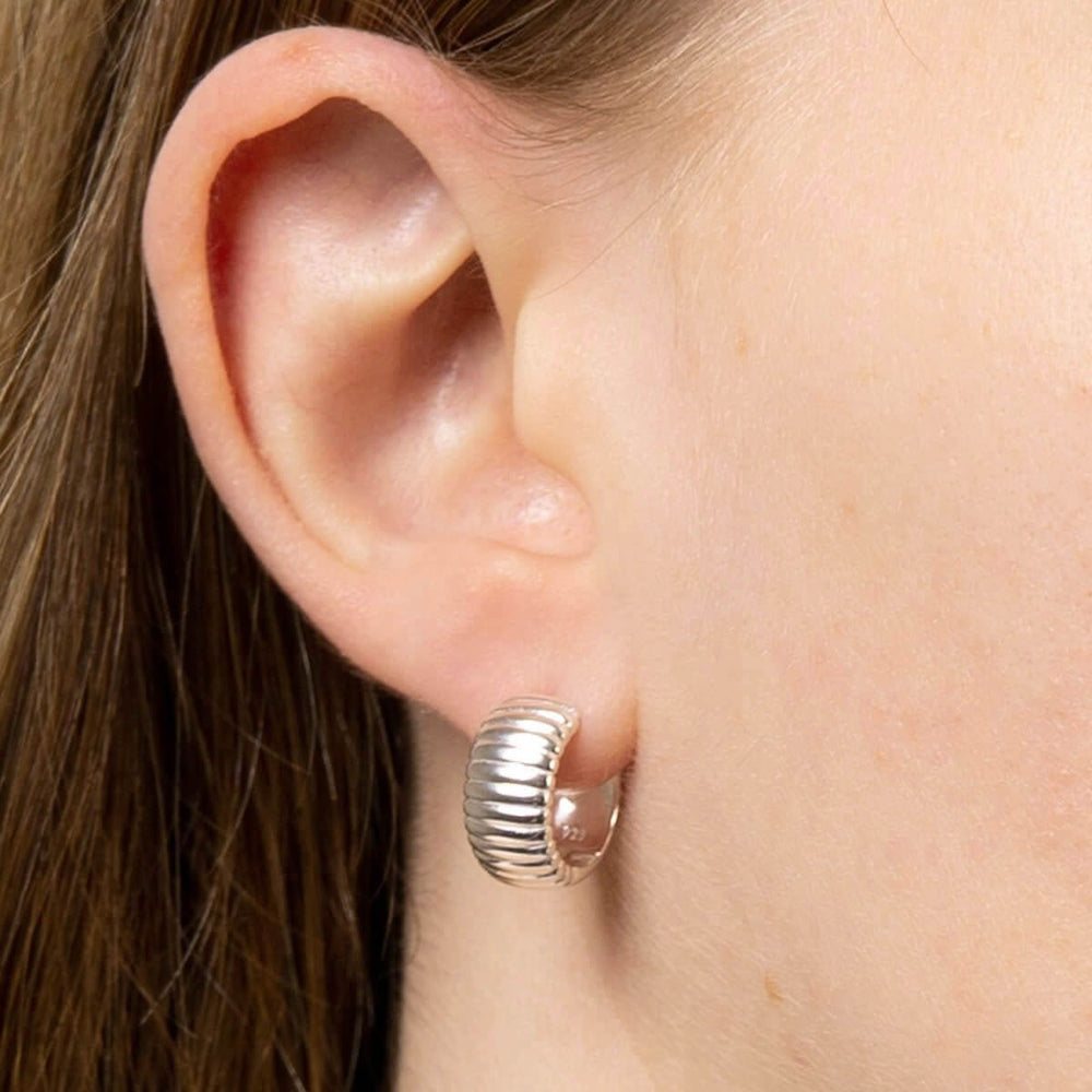Sterling Silver Chunky Ridged Hoop Earrings