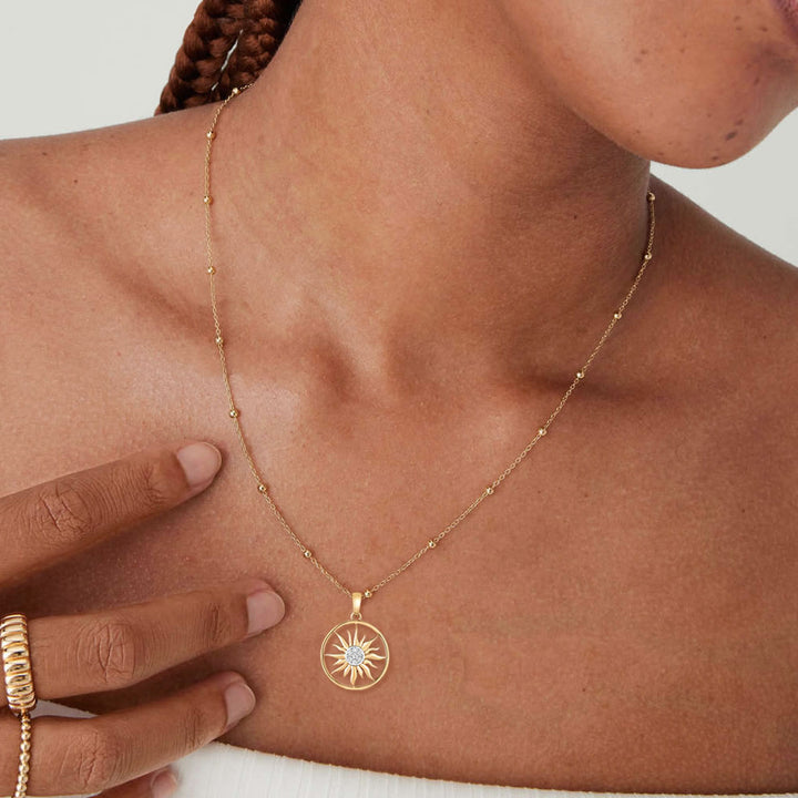 9ct Gold Diamond Sun Disc Pendant