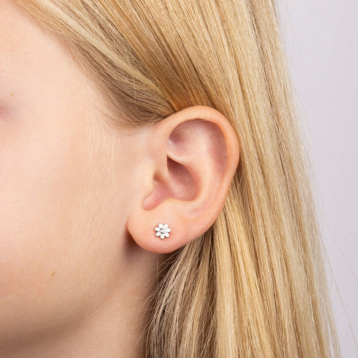 Children's Silver Diamond Flower Stud Earrings