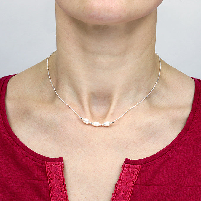 Silver Freshwater Pearl Beaded Necklace