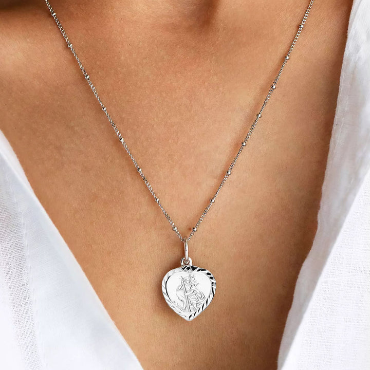 Silver Personalised St Christopher Heart Pendant