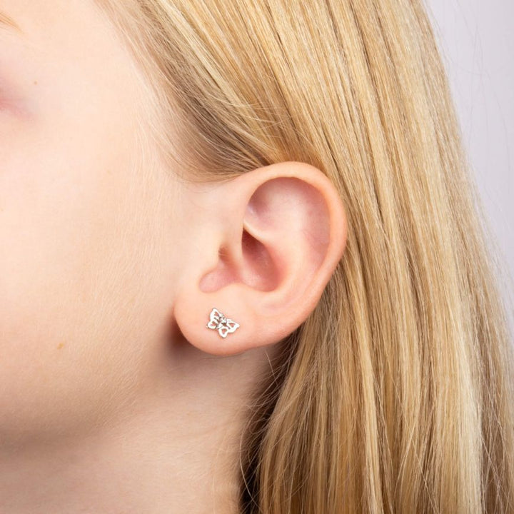 Children's Silver Diamond Butterfly Stud Earrings