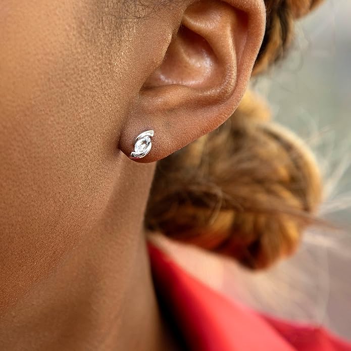 9ct White Gold Aquamarine Swirl Stud Earrings