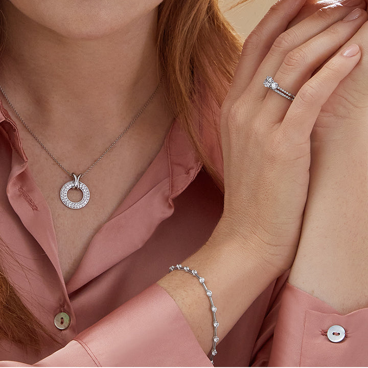 Luminous Silver Bar & Cubic Zirconia Bracelet
