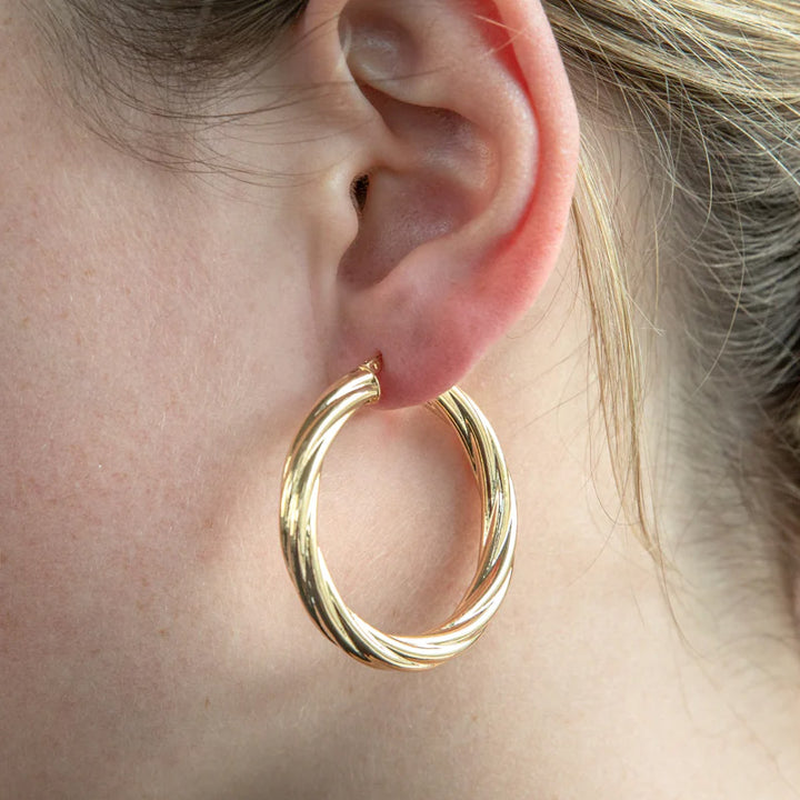 9ct Gold Chunky Twist Hoop Earrings 30mm