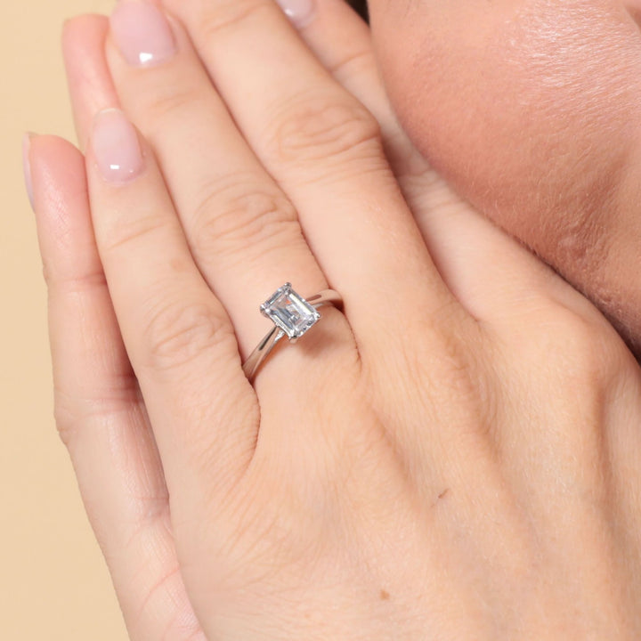 Luminous Silver Emerald-Cut Solitaire Ring