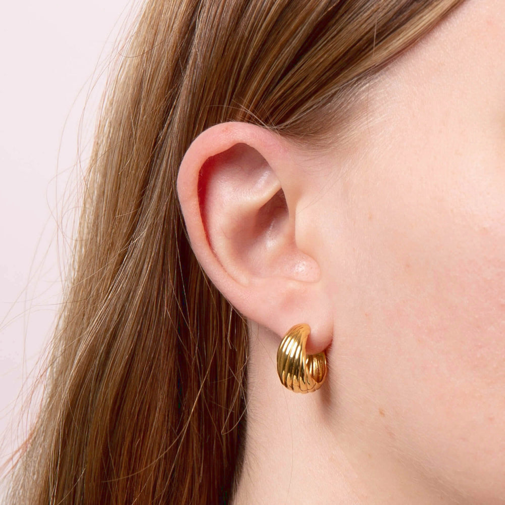 18ct Gold Plated Textured Chunky Hoop Earrings