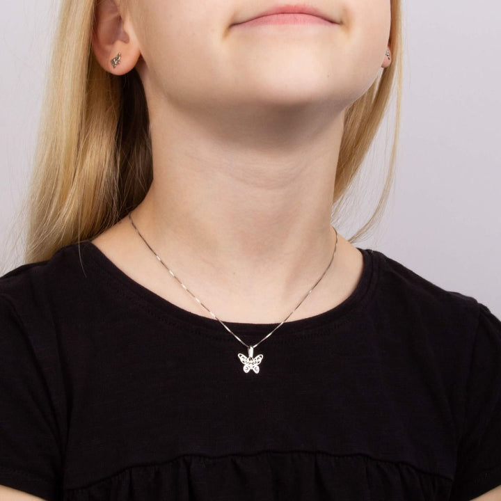 Children's Silver Diamond Butterfly Necklace